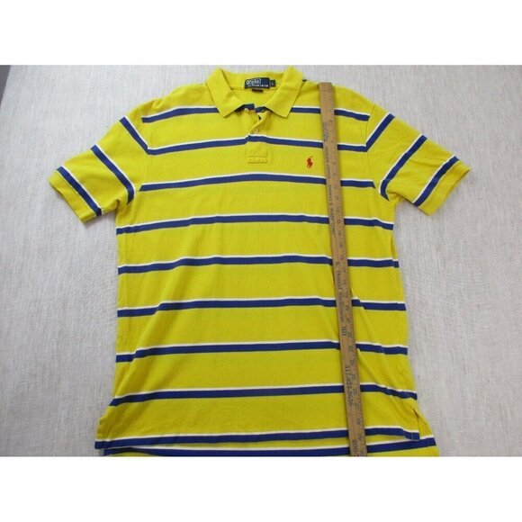 Polo‎ Ralph Lauren Polo Shirt Mens Large Yellow Striped Collared High Low Slit - Picture 9 of 10